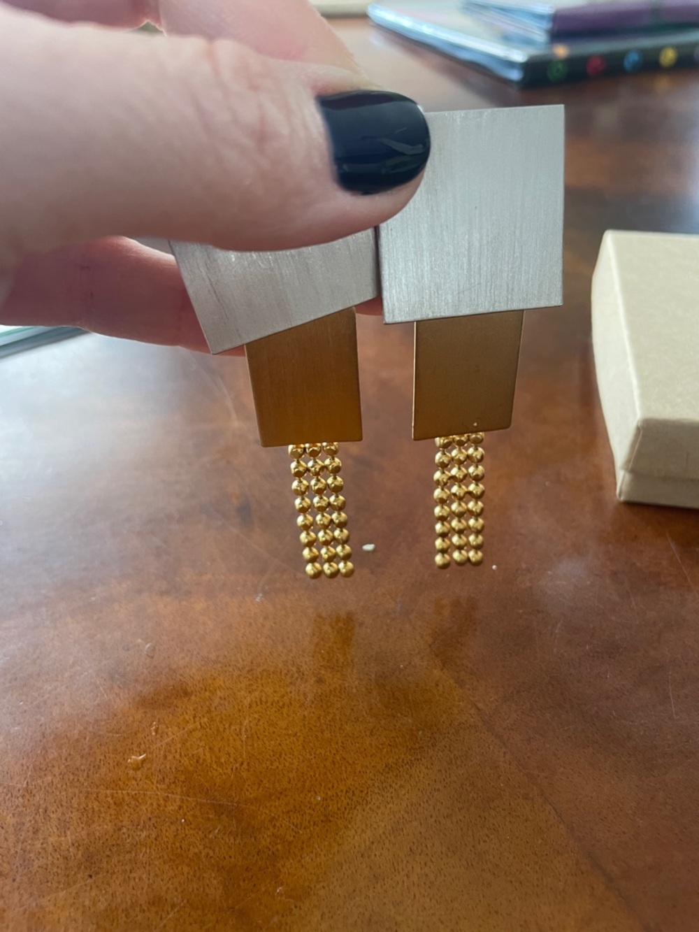Marcy Feld Vintage Two-Tone Square Drop Clip Earrings in Gold and Silver - Picture 8 of 9